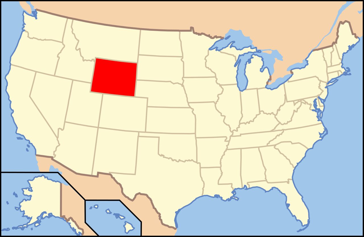 Wyoming màu đỏ được đánh dấu trên bản đồ của Hoa Kỳ